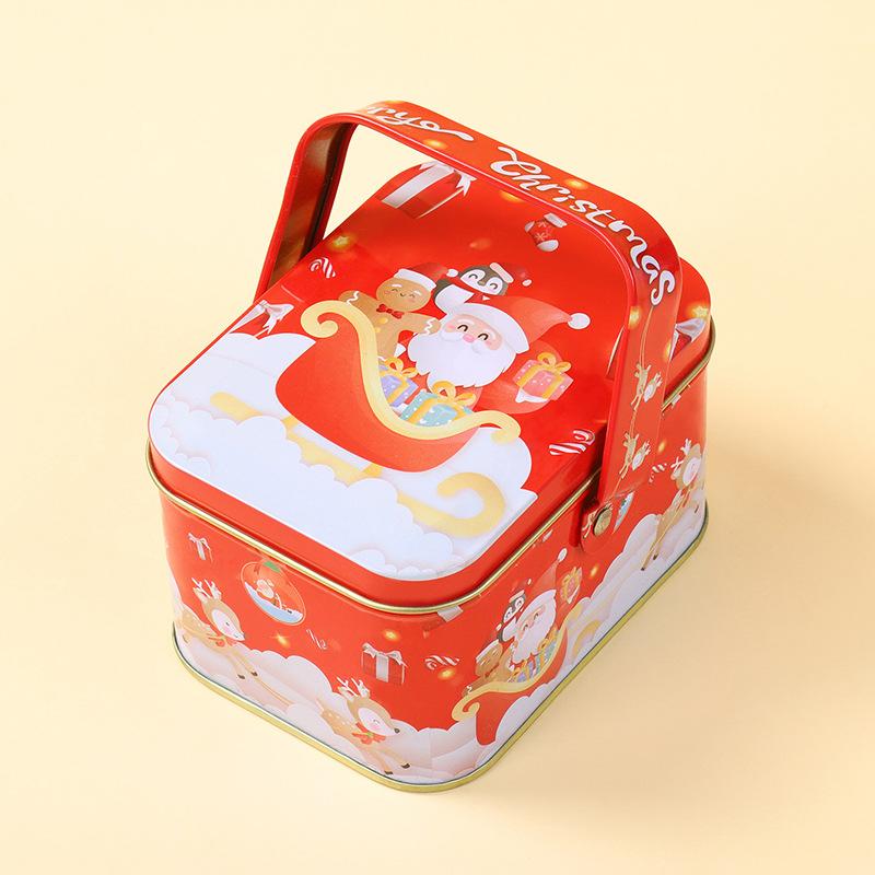 Niedliche Weihnachts-Blechgeschenkbox Eisen mit Griff Metall-Bonbondose Exquisite Santa Claus Blechdose Bonbondose