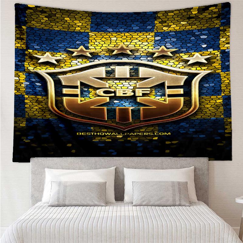1PC Brazilian Football Crest Printed Tapestry Room Decoration Wall Hanging for Living Room Bedroom, Dormitory, Birthday and Christmas Gifts