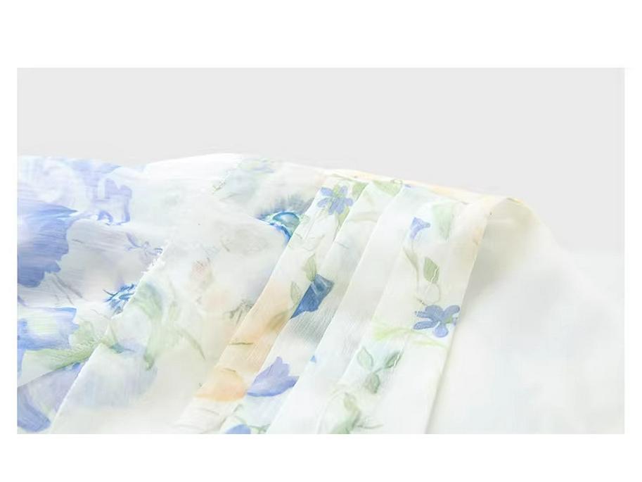 2026 Summer French Floral Mid-Length Blue Skirt - Romantic & Fashionable