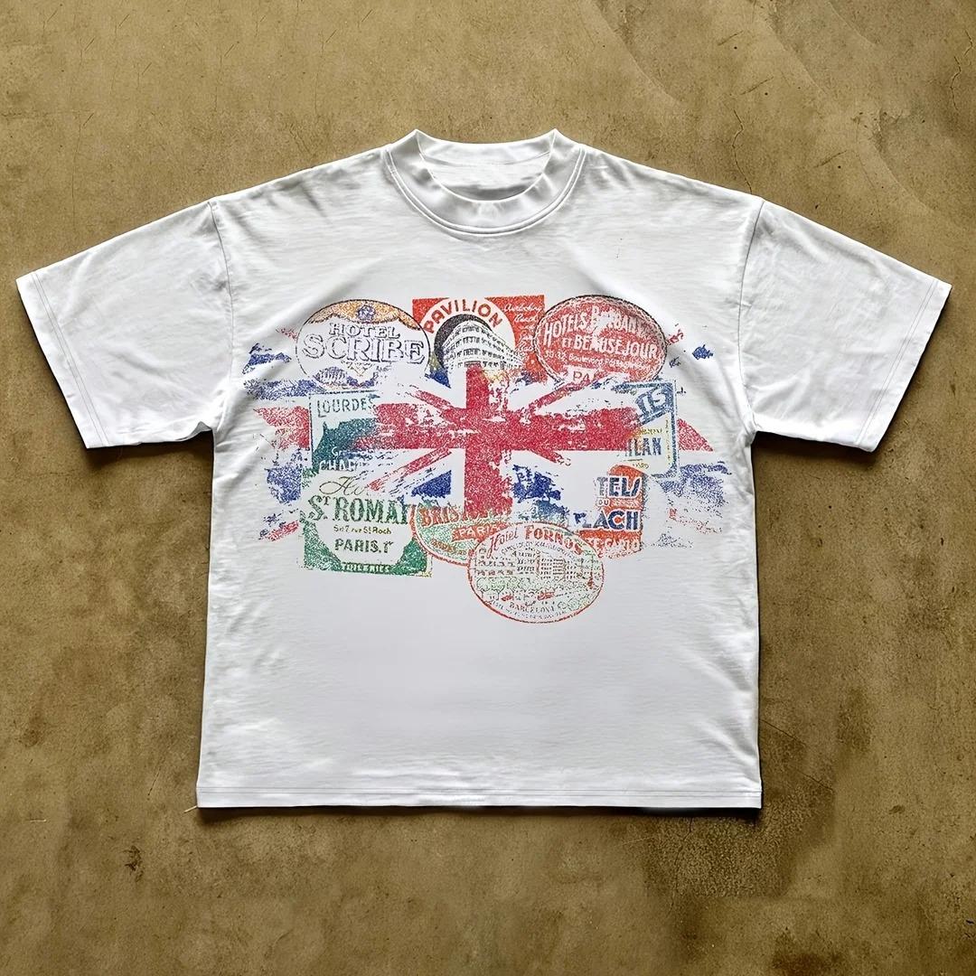 2026 Y2K Harajuku Retro Print Kurzarm Streetwear Crew Neck T-Shirt Neues Retro Street Y2K Freizeit Oberteil für Herren und Damen XL
