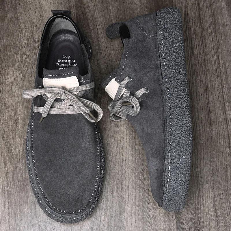 Fashion Casual Shoes Men Lace Up Sneakers Designer Flat Shoes Men Lace-Up Oxfords Cow Suede Leather Fashion Round Toe Casual Shoes Men