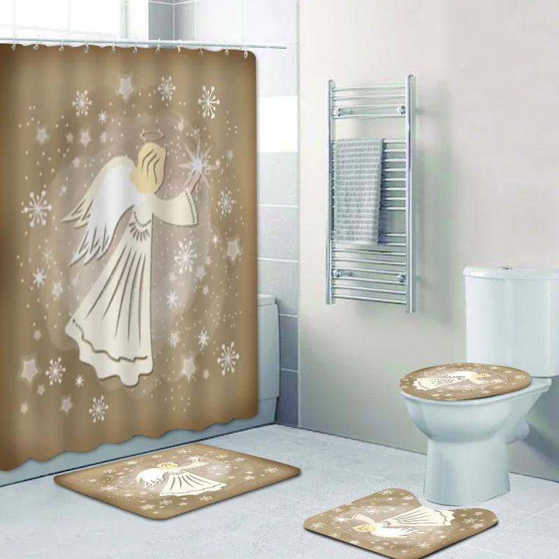 Watercolored Cute Angels Cherub Curtain Shower Curtains Set Floral Cupid Angel Wings Fairy Bathroom Curtain Set Mats Home Decor