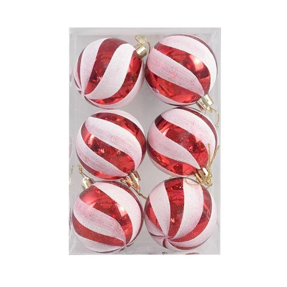 6Pcs/Set Colorful Glitter Painted Christmas Balls Plastic Xmas Hanging Ball Festival Party Decor