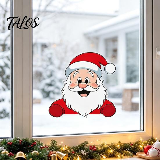 Festive Home Window Decor Christmas Static Clings, Reusable Decals with Santa Snowman Snow Storefront Holiday Ornaments House Designs, Double