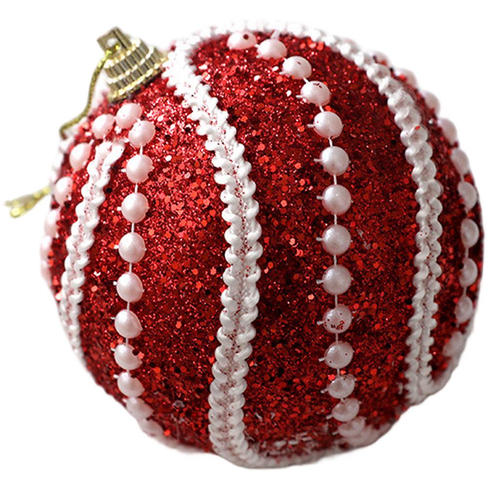 Red Foam Glitter Christmas Tree Ornaments 8cm with Lightweight Hanging Balls and Modern Design for Seasonal Decoration
