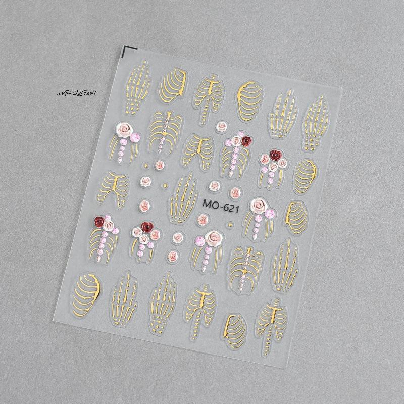 1Pc 5D Halloween Christmas Nail Stickers Relief Skeleton Design Manicure Nail Decals Party Slider for Halloween Party