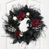 Halloween Wreath Decor With Dried Branches Rose Motif - Plastic Hanging Ornament Party Home Door Decoration