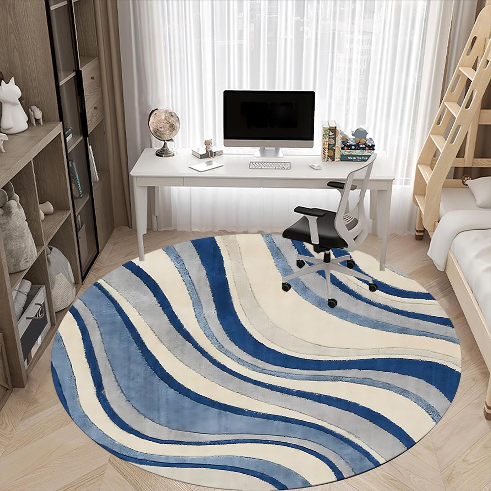 1pc Ocean Waves Office Round Area Rug, Under Office Chairs Bedroom Living Room Home Decor, Room Deco, Available in Various Sizes