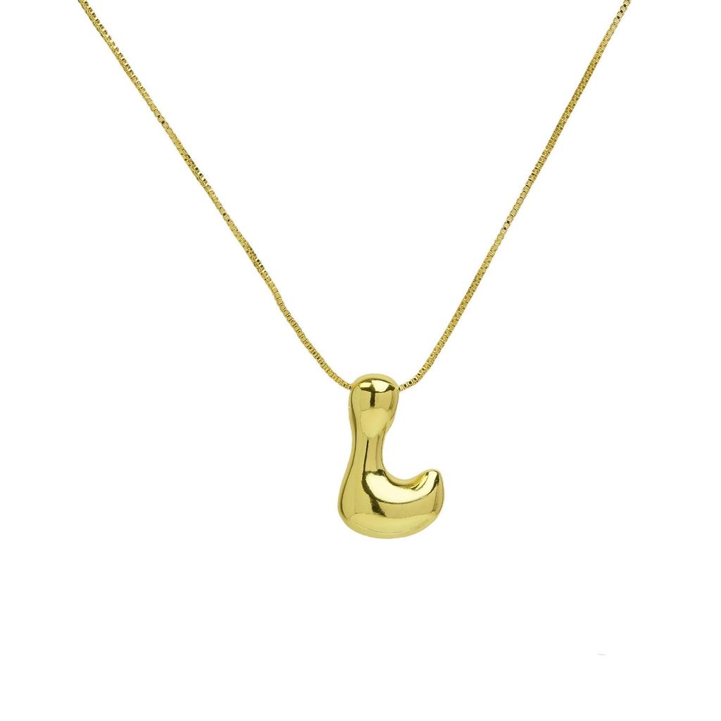 18K Gold Plated Copper Balloon Bubble Chubby Alphabet Pendant Necklace