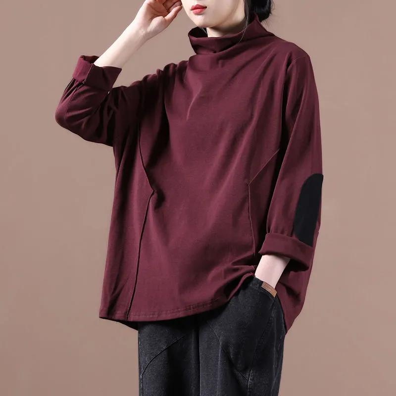 Autumn New Loose Half Turtleneck Solid Color Cotton T-shirt Korean Style Bottoming Shirt Versatile Top