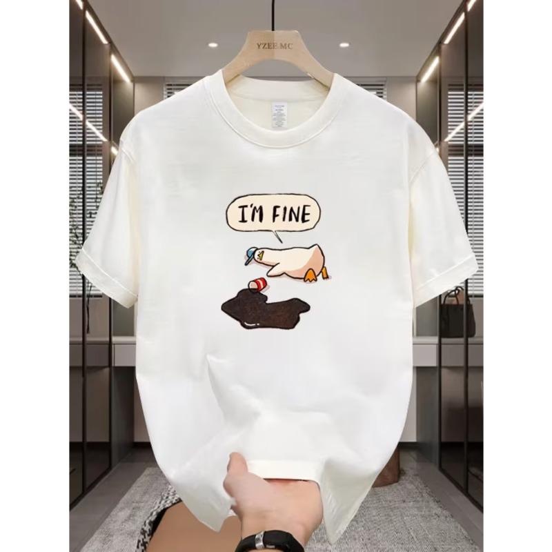 Men's T-Shirt with "I'm Fine" Print, Casual Round Neck Short Sleeve Tee, Fitted Style, All-Season Wear,  Adult Size