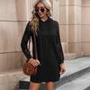 YYFS Women's Fashion Solid Color Print Long Sleeve Hooded Casual Dresses