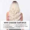 ALAN EATON Blonde lange gewellte Perücken mit rosa Highlights, Ombre-Blonde Perücke mit Pony, buntes Party-Haar für den Alltag, hitzebeständige Faser
