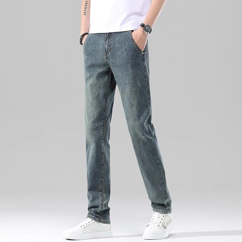 Korean Style Trendy Fashion Men's Jeans Small Straight Elastic Slim Fit Men's Pants Casual Versatile Long Pants Men's Style