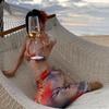 Island vacation wind fall sun sexy bikini swimsuit smudge neck split hip long slim sexy film