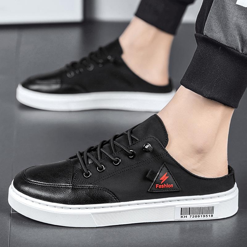 

Тканевые туфли мужские без каблука ленивые трендовые летние туфли 2025 года мягкая подошва молодежные парусиновые белые туфли сандалии 44 чёрный