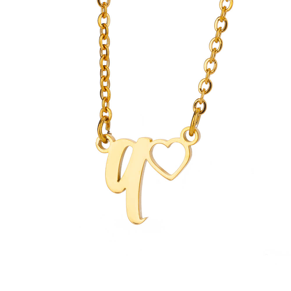 Fashion Initial Pendant Necklace For Women Letter Name Hollow Out Heart Charm Stainless Steel Gold Color Chain Jewelry Gift