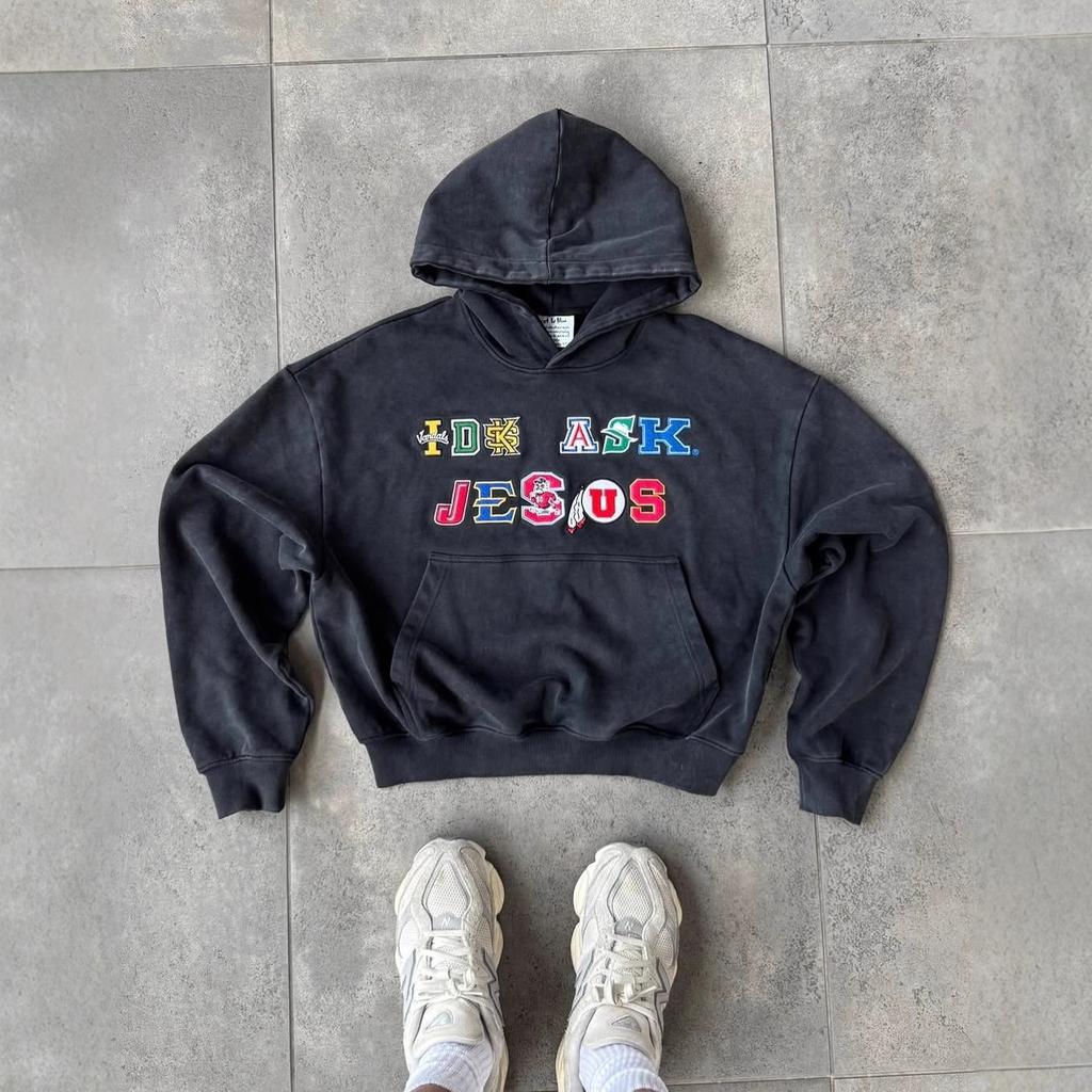 European and American trendy brand street hip-hop hooded colored letter embroidered sweater for men and women of the same style casual sports tops 