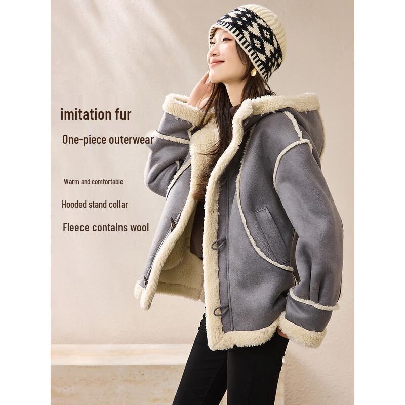 MOHANYIMEI Нордическая ретро куртка с капюшоном из искусственного меха L