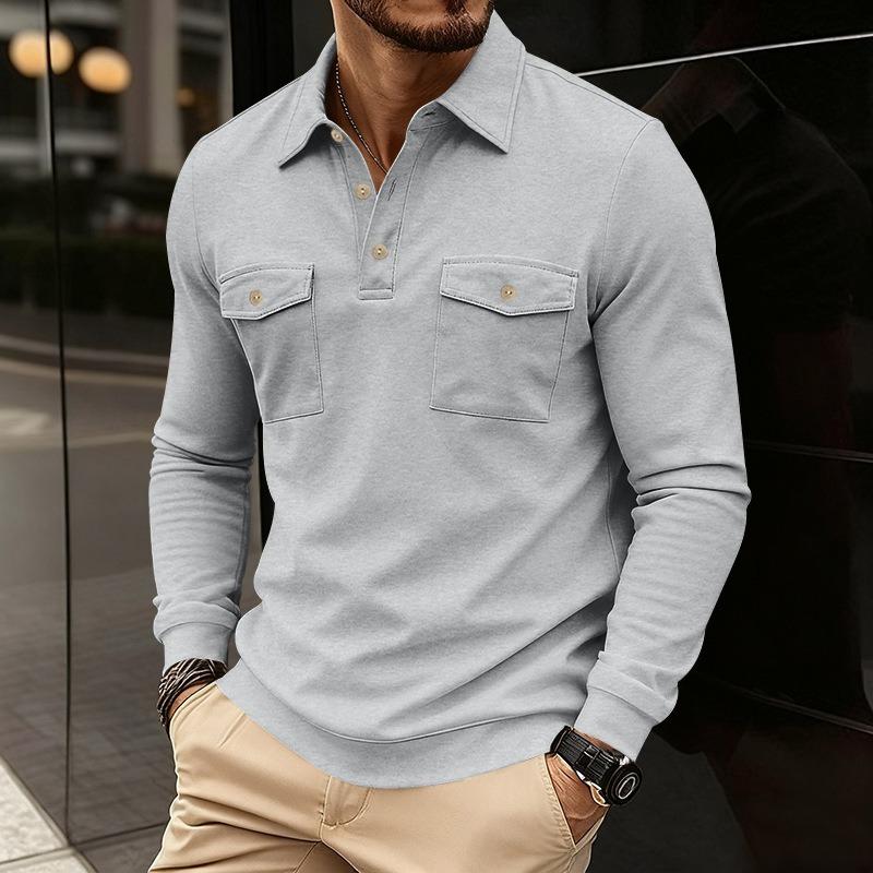 Men S Long Sleeve Polo Casual Sports Multi Pocket Sweatshirt