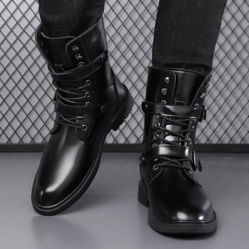 Men's Boots Mid-calf Motorcycle Boots Quality Casual Leather Boot High-top Chelsea Boots for Men Plush Warm Winter Boot