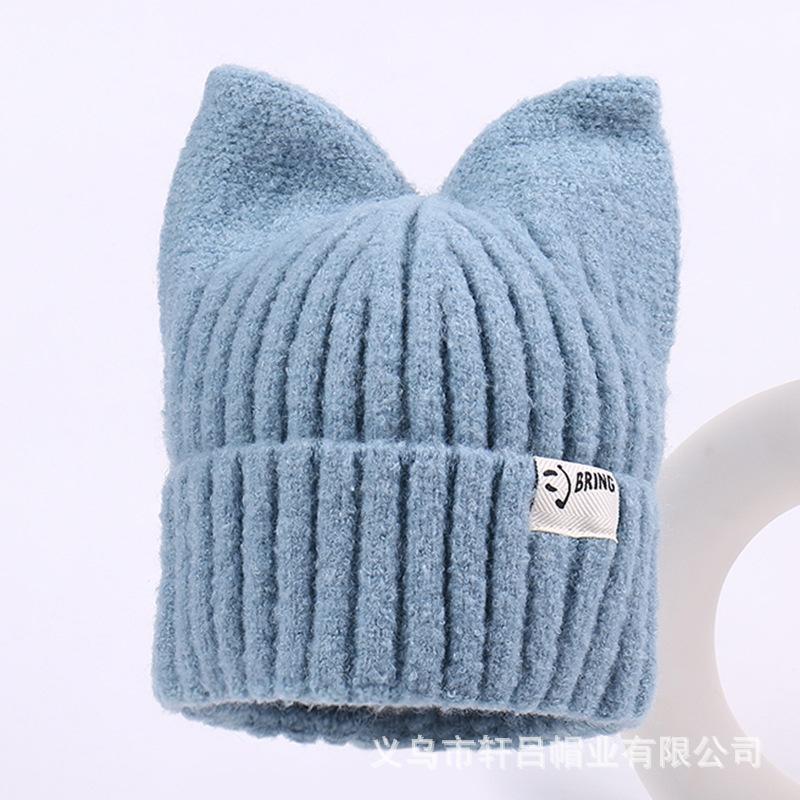 Autumn and winter new cat ear wool hat women's fashion big head circumference showing face small knitted hat warm casual cold hat