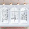 2D Bright Snowy Forest Scene Backdrop, Triple Arched Windows View Photography Background
