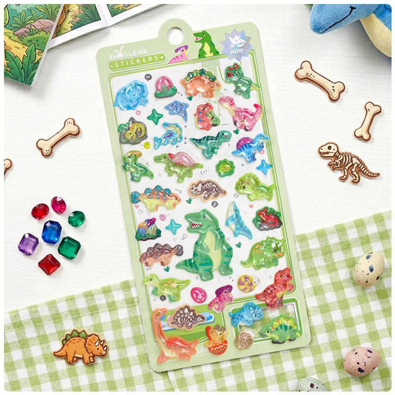 1/4 Pcs Colorful Dinosaur World Cartoon 3D Relief Stickers Scrapbooking Diy Journal Cute Stationery Sticker School Gift