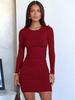 Elegant Solid Color Round Neck Ruched Long Sleeve Bodycon Dress - Versatile Hip-Hugging Design