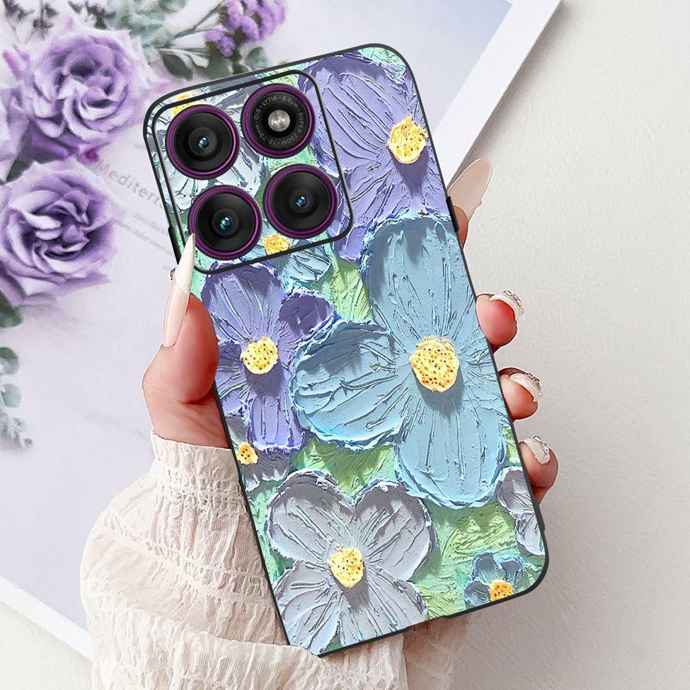 For Motorola Edge 60Pro XT2507-1 Back Cover For Motorola Edge 60 Pro Case Cute Cartoon Luxury Flower Painted Black Silicone 6.7"