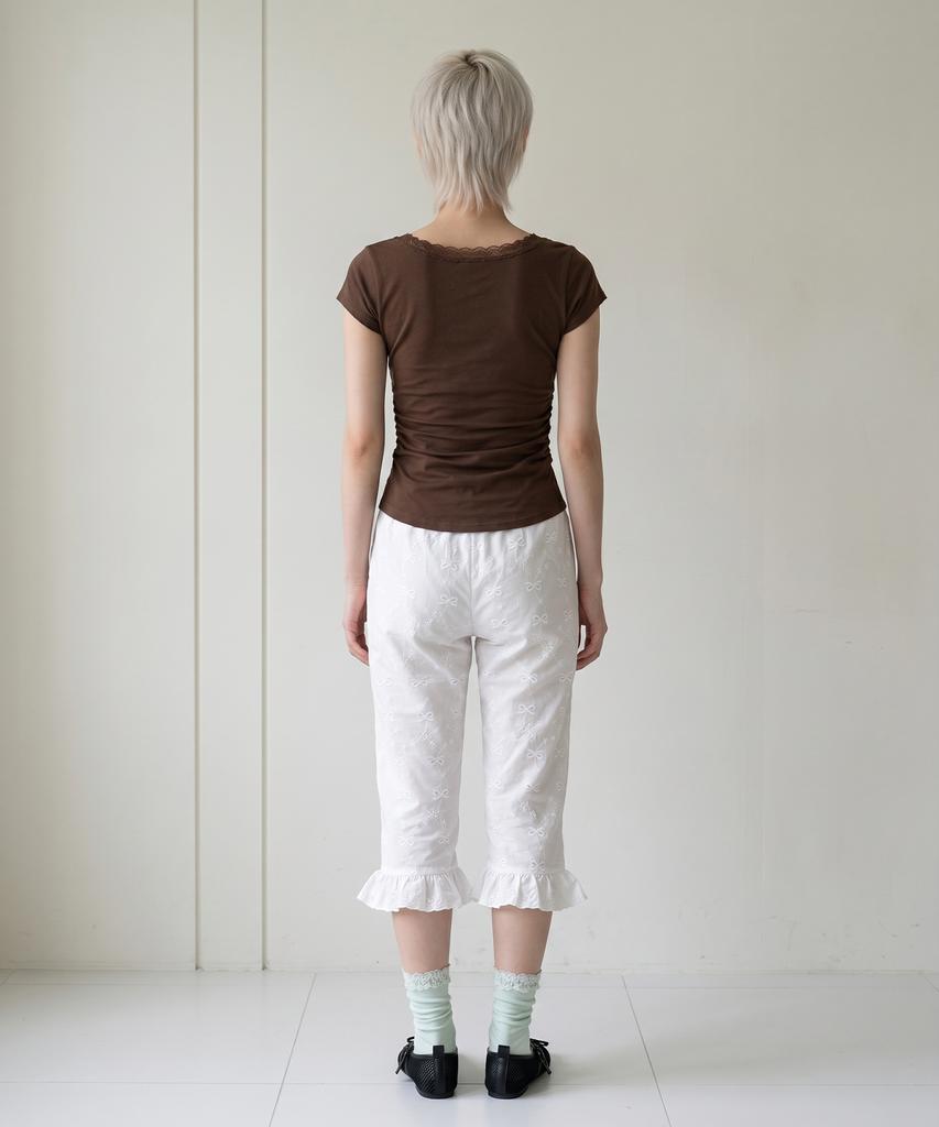 DILETTANTISME Cotton Frill Capri Pants (Iv)