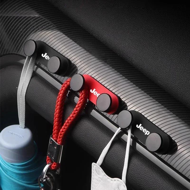 Car Logo Metal Hooks Double Hooks Interior Accessories For Jeep Wrangler Grand Cherokee Compass Wagoneer Gladiator Avenger JK AJZ1