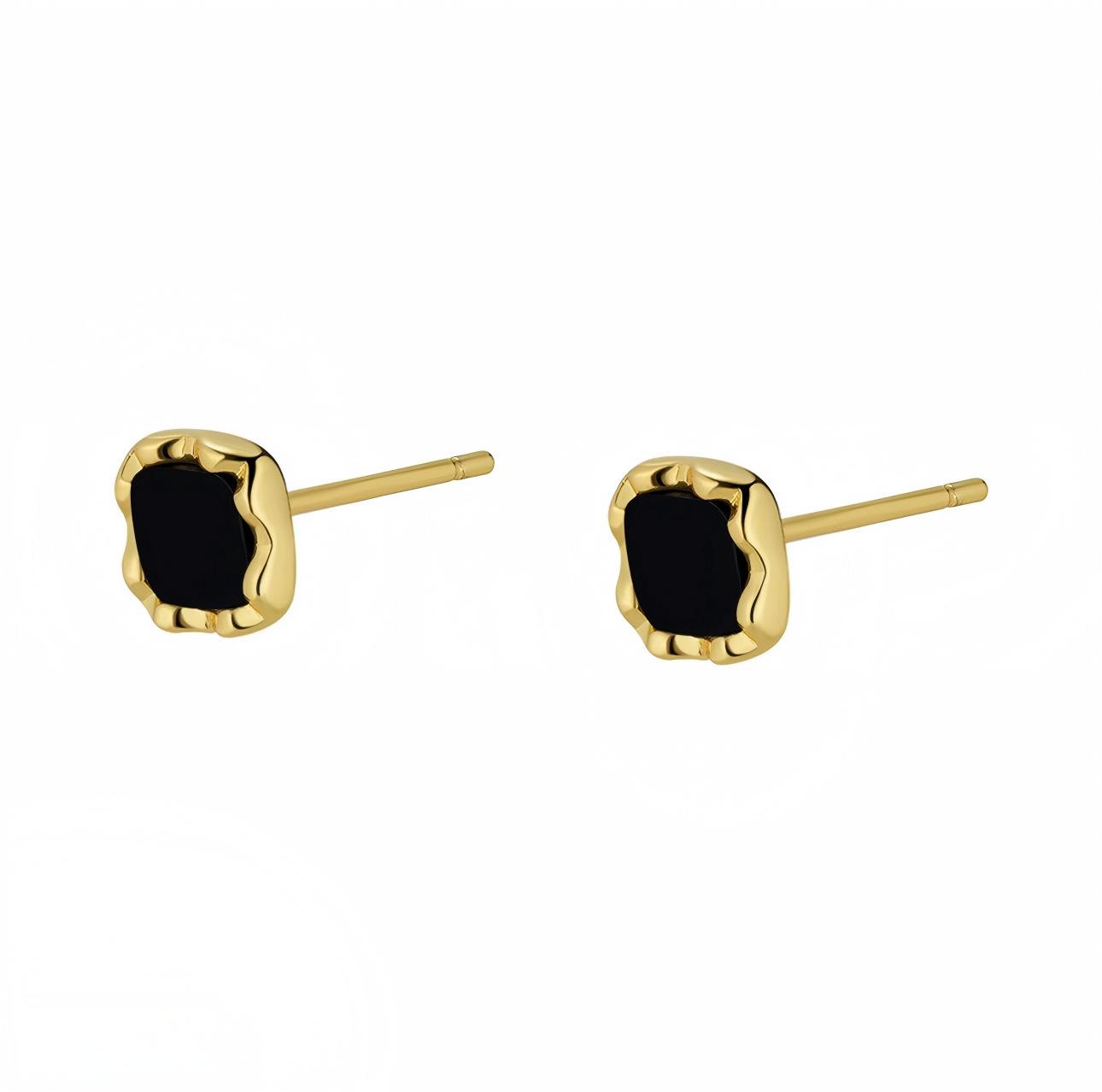 

[Night Phnom Penh] Retro Black Gold Contrasting Lace Square Commuter High-End Stud Earrings Jewelry Factory