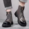 Men Autumn Winter Warm Genuine Leather Boots Thick Sole British Style Ankle Boots Outdoor Casual Lace-up Work Shoes