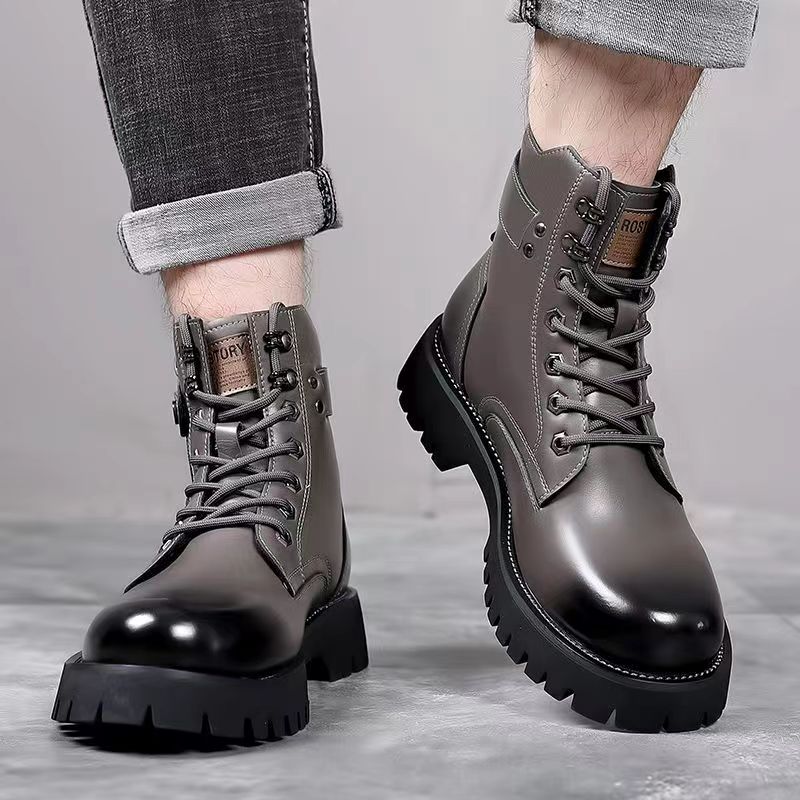 Men Autumn Winter Warm Genuine Leather Boots Thick Sole British Style Ankle Boots Outdoor Casual Lace-up Work Shoes