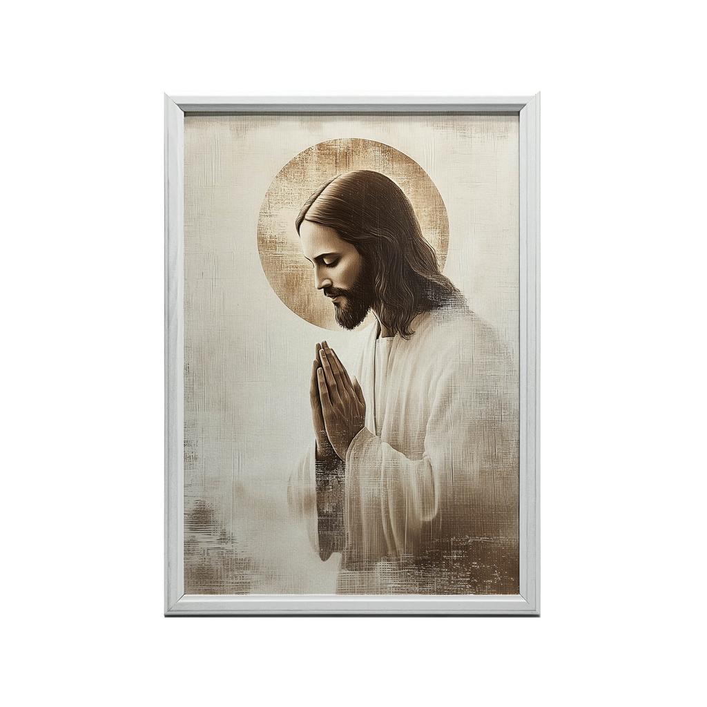 Jezus W Modlitwie - Złota Aureola Jezus W Modlitwie - Złota Aureola, 50X70 Cm, Bez Ramy, Papier Matowy 230 Gsm