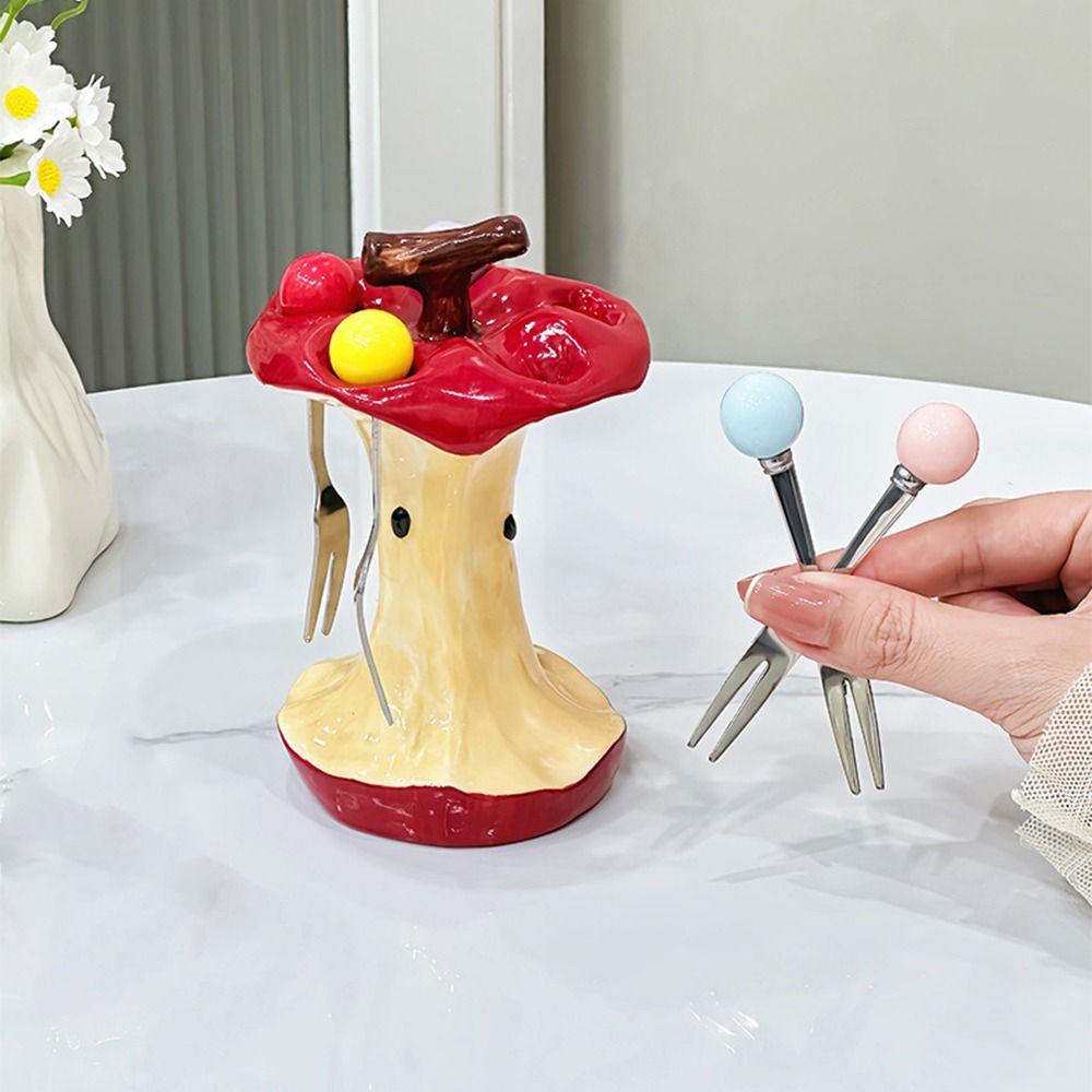 Portable Dessert Fork with Holder Creative Fruit Fork with Storage Jar  Household