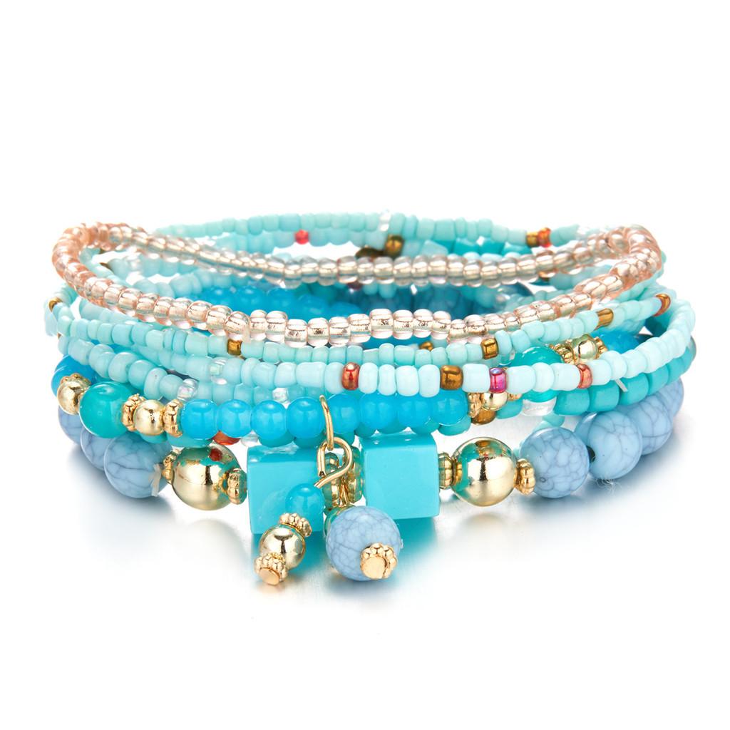 Bohemian Beaded Bracelet Set With Turquoise Elastic Cord For Gift Giving And Travel Souvenirs