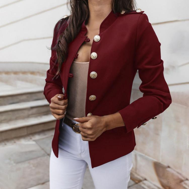 Blazer Casual Court pour Femme à Manches Longues Coupe Ajustée Couleur Unie