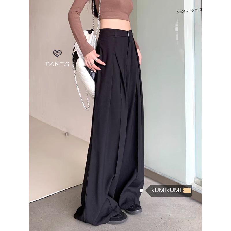 Kumikumi Autumn High Waist Black Loose Suit Pants