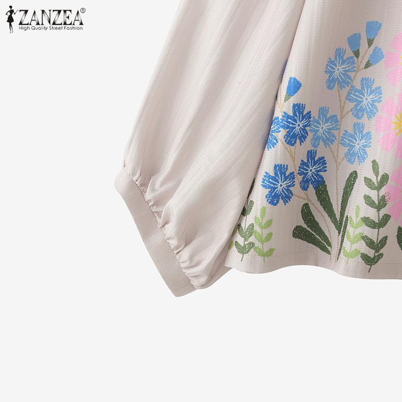 ZANZEA Women Casual V-Neck 3/4 Sleeve Loose Floral Blouse