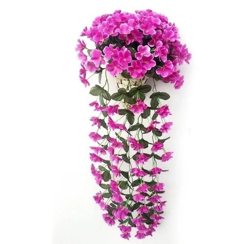 Violet Artificial Flower Valentine's Day Party Decoration Simulation Wall Hanging Basket Flower Orchid Fake Silk Vine Flowers