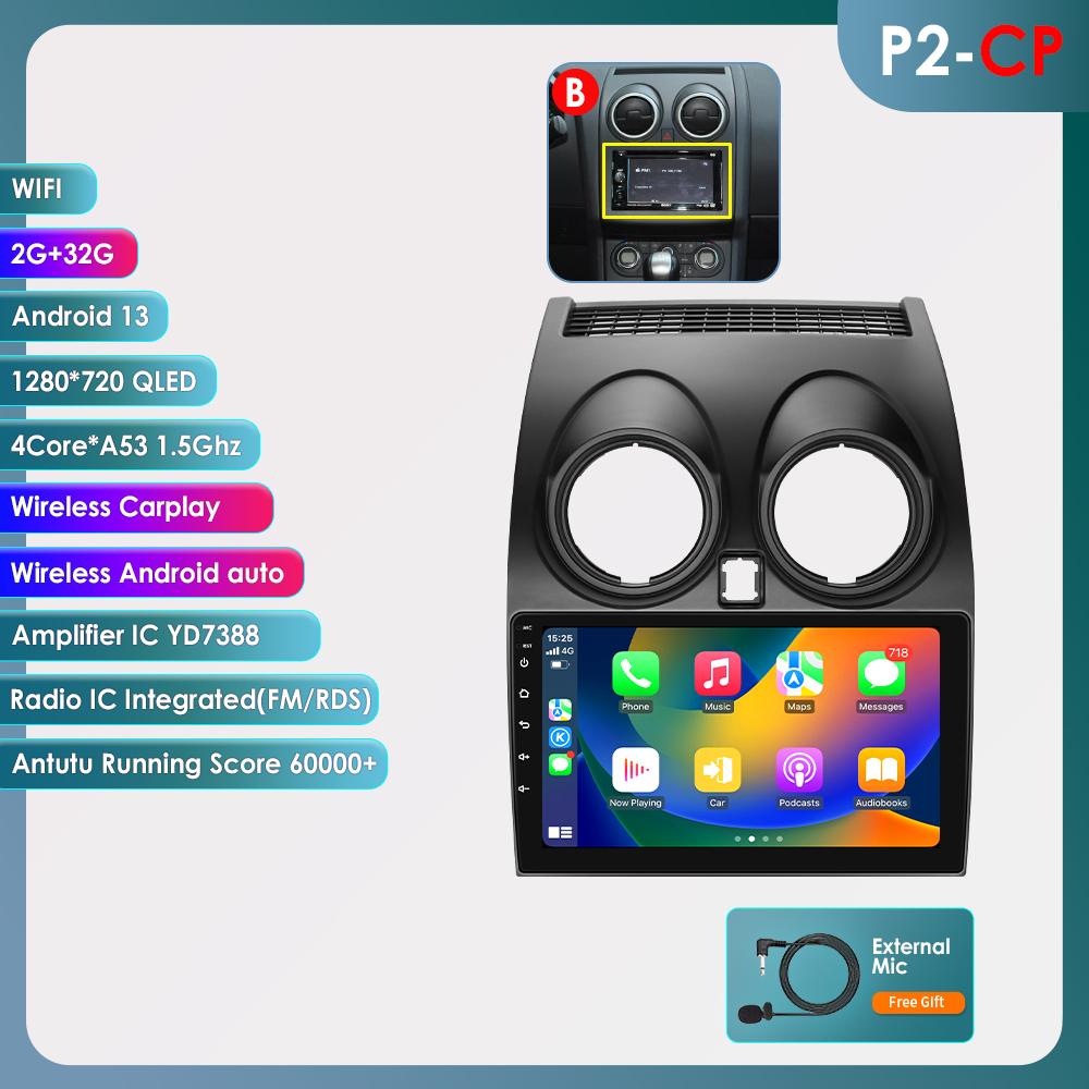 

Hizpo 8G + 128G AI Voice Автомобильное радио Android Авто Мультимедиа для Nissan Qashqai J10 2006 2007 2008-2013 Carplay 4G NET 2Din GPS Авторадио P2CP With-Canbus 4Core 2G 32G