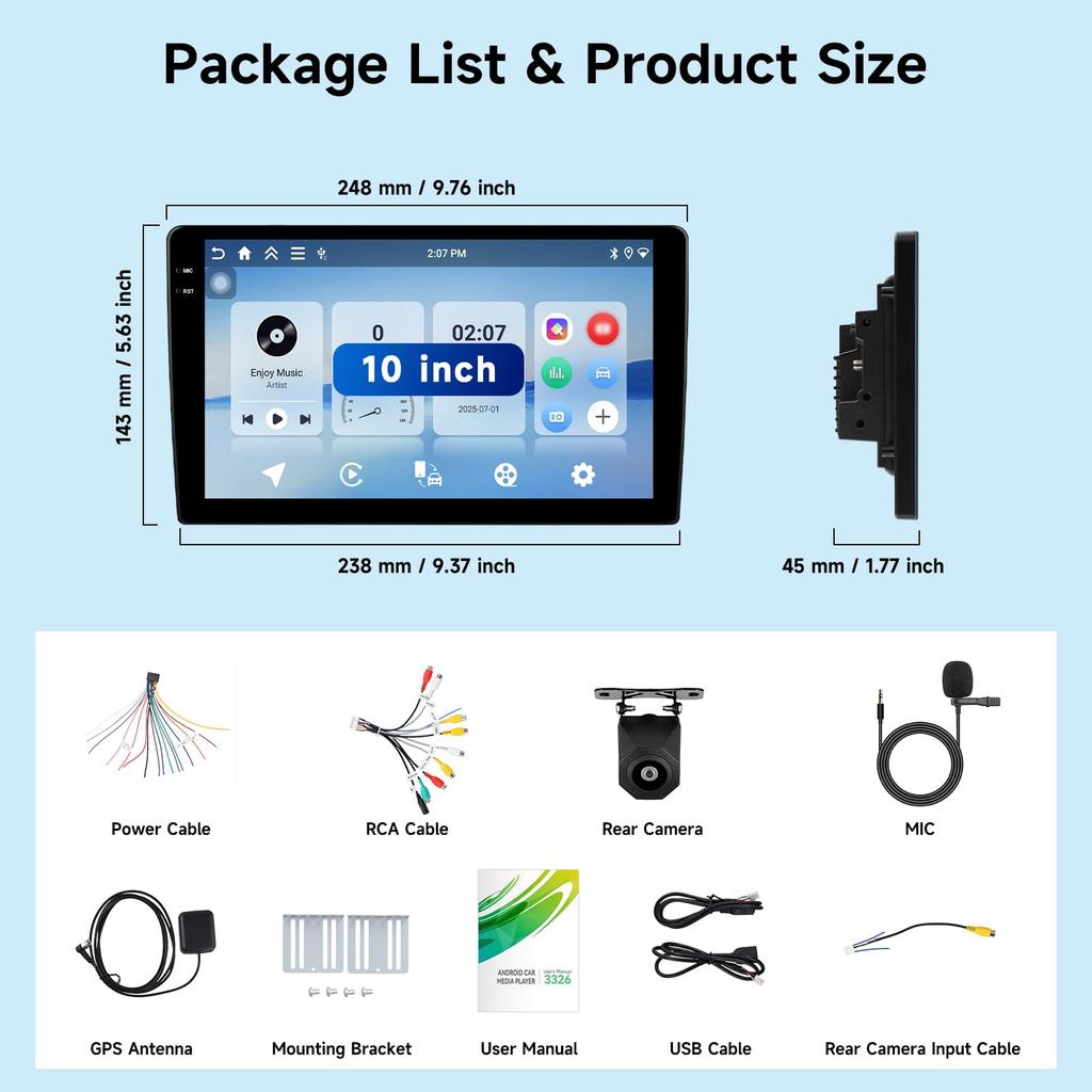 Autoradio Android Hodozzy 2DIN Touchscreen IPS Wireless Auto Doppio DIN Radio Auto Navigazione GPS Bluetooth FM Audio Auto Telecamera Posteriore 4G+128G 10 pollici