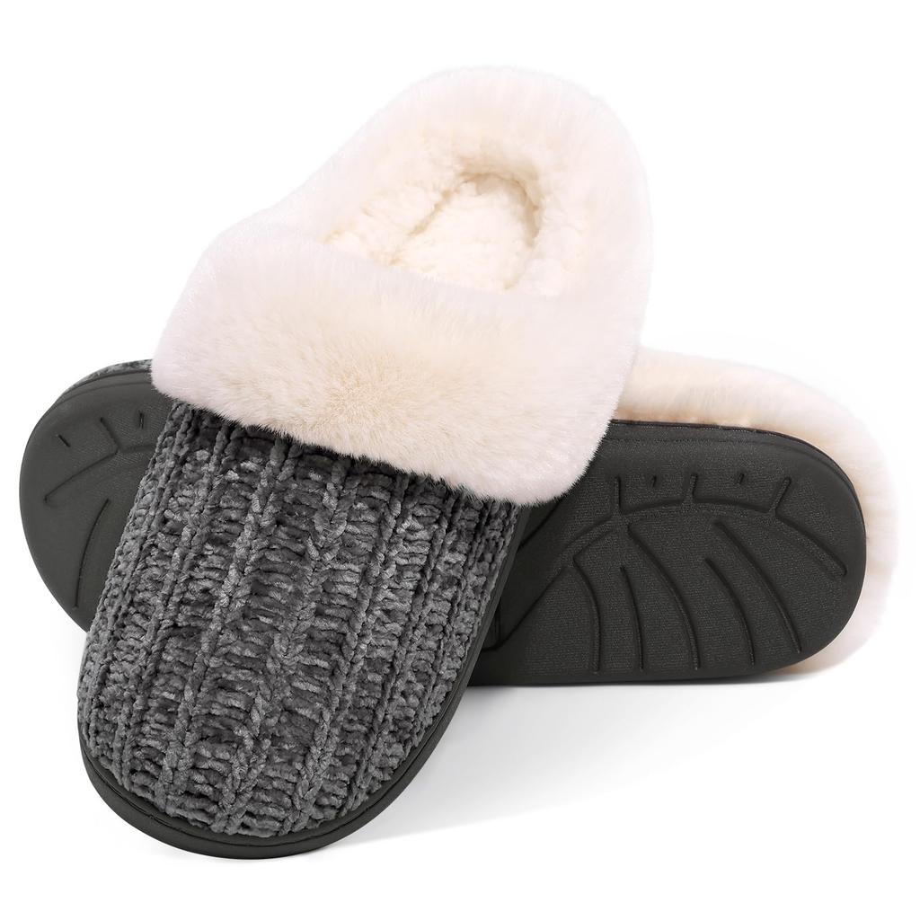 Comwarm Winter Fur House Slippers For Men Women Cozy Indoor Fleece Lined Flat Slides New Plush Knit Cotton Shoes Fuzzy Slippers