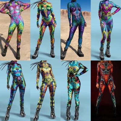 3D Digital Printing Stage Performance Costumes Adults Halloween Events Carnival Theme Party Cosplay Outfit Pretend Game Jumpsuit