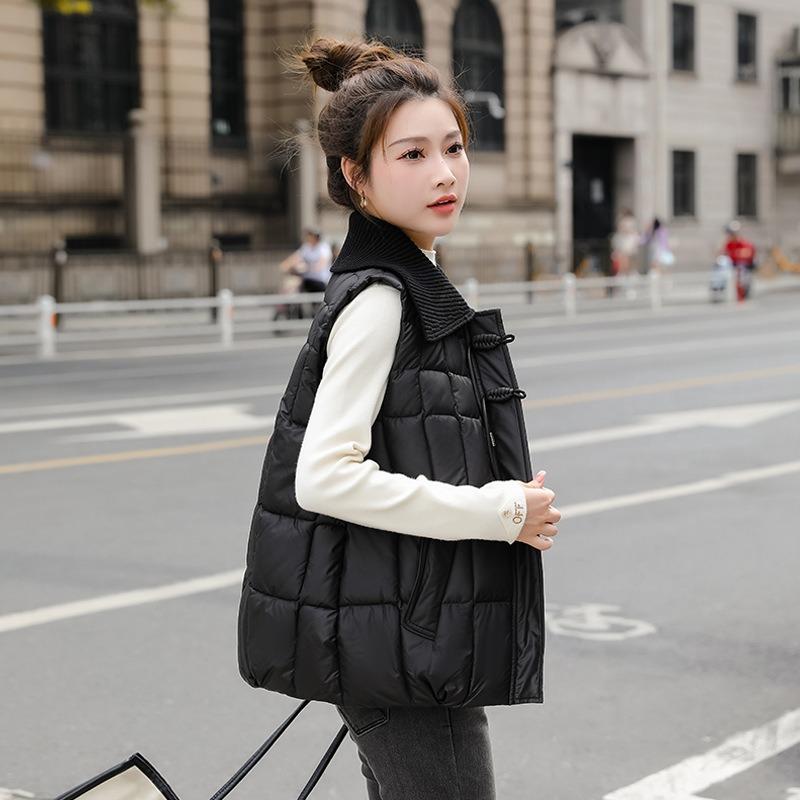 

Down cotton autumn and winter vest new wool collar women s fashion short versatile outer wear vest loose vest M recommends 85-52.5kg чёрный