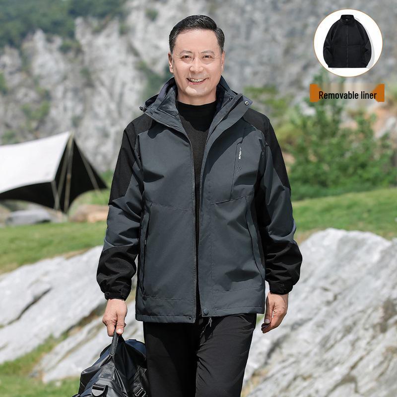 

Men s Middle-Aged Fleece-Lined 3-in-1 Windbreaker for Spring and Autumn L