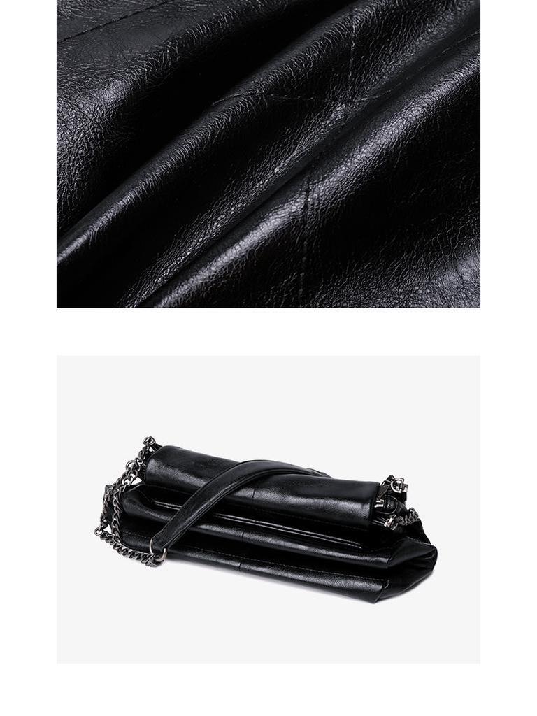 2024 New Style Black Flap Soft Leather Women's Chain Crossbody Hobo Bag