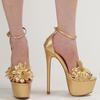 2026 New Sunflower Rhinestone 16CM High Heel Waterproof Table Sandals Size 35-42